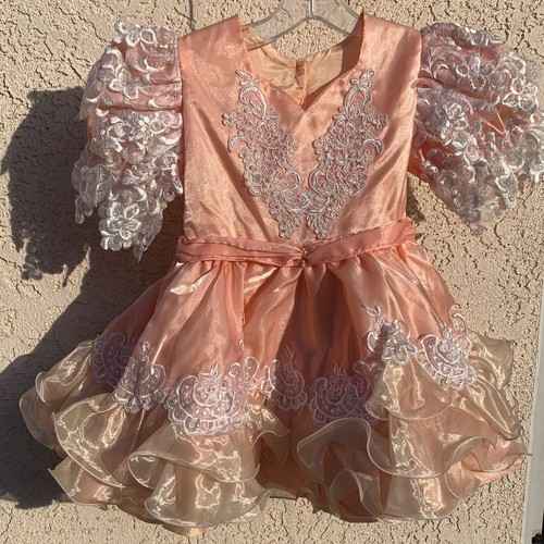 Vintage Kleinkind Mädchen Puffy Rüschen Vollkreis Party Kleid Größe 3 - Bild 5 von 24