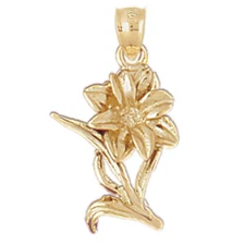 New 14k Yellow Gold Lily Flower Pendant