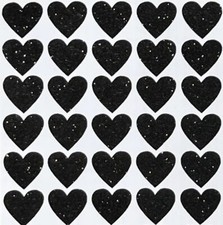 Glossy Black with Silver Glitter Heart Stickers - 1/4" to 4 inch