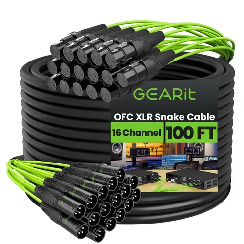 16-Channel XLR Snake Cable (100 Ft) - 100% Oxygen-Free Copper Snake Wire, Channe