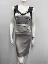 Dolce & Gabbana Silk & Leather Dress NWT $2,995.00 Silver Gray Pewter Size 38 XS
