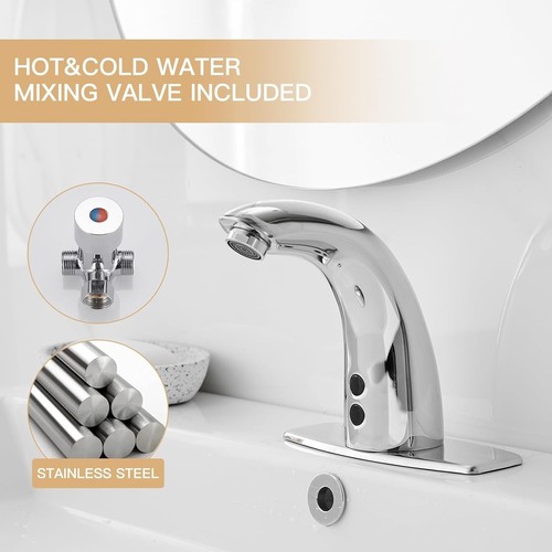 Rubinetto bagno touchless, ponte vivavoce cromato lucido automatico foro singolo - Foto 2 di 10