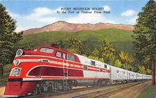 Rocky Mountain Rocket Train at Pike's Peak Colorado 1940s Postcard