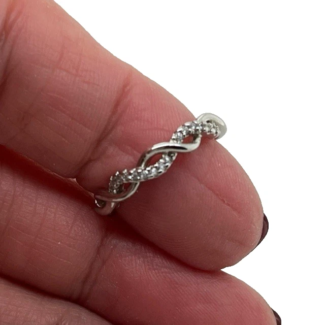 14K 白金 0.12TCW 钻石编织扭转永恒戒指 尺寸 4.25 585 — 第 4/4 张图片