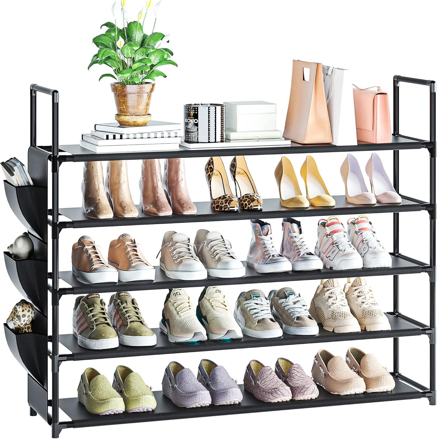 5-Tier Black Shoe Rack Organizer Holds 20-25 Pairs Large Storage-image
