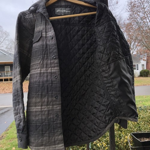 Eddie Bauer Uomo Flanella GRIGIO Camicia Giacca Camicia Jac Trapuntata Isolata * S Small - Foto 15 di 15