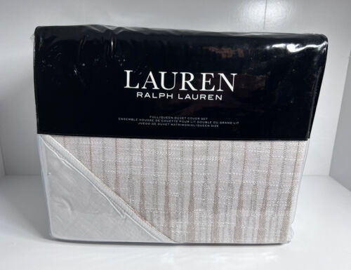 ๐ Ralph Lauren Mason Geo Stripe Cream Beige Full/Queen Luxury Duvet Cover Set