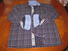 Visconti Uomo Contrast Flip Cuff Blue Embroidered 2 Ply Cotton Shirt Size Medium