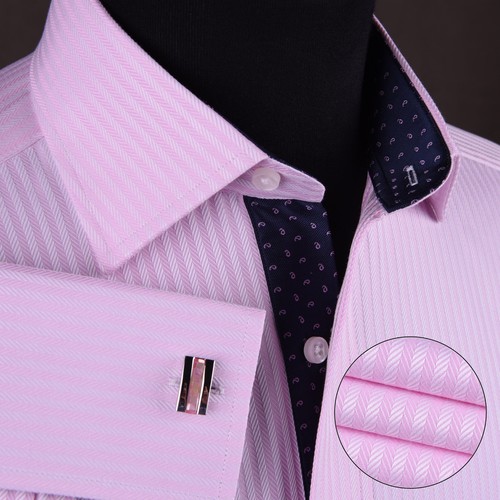 Pink Herringbone Formal Business Dress Shirt Contrast Floral Sexy Boss Design - Picture 1 of 12
