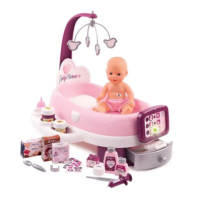 Smoby - Baby Nurse elektronische Puppenpflege-Station - Puppenbett mit Mobile, e