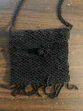 HANDMADE BEADED MEDICINE BAG NECKALCE BLACK GLASS BEADS