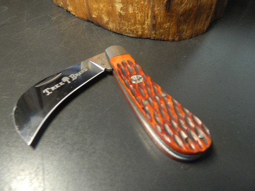 BOKER 110843 4" HAWKBILL POCKET KNIFE D2 TOOL ST BLADE GENUINE BROWN BONE HANDLE - Picture 2 of 15