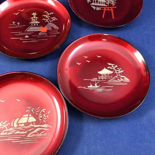 Japanese Lacquerware Mini Dish Set 6 3 in. Plates in Canister Soy Sauce Dishes - Picture 4 of 19