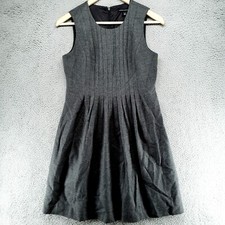 BANANA REPUBLIC STRETCH Sheath Dress Size 0 Gray Pleated 97% WOOL Sleeveless