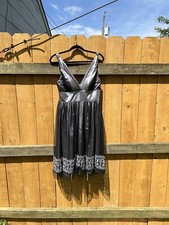 Night Way Women's Sz 8 Silver with Black Tulle Beaded Gown Dress Vintage