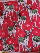 Fabric Traditions 2020 red holiday winter Christmas fabric Deer in Cloaks 86x44"