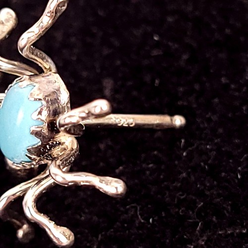 Sterling Silver Turquoise Spider Earrings Native American Navajo Handmade .925 - Picture 3 of 9
