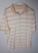 Eddie Bauer Polo Shirt Mens L Yellow Striped Short Sleeve Pullover 2 Button