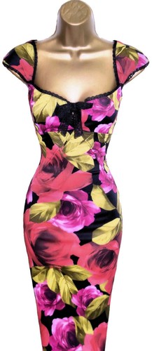 VESTIDO LÁPIZ GALAXIA ROSA ROJO ROSA ROSA VINTAGE KAREN MILLEN TALLA UK 10 - Imagen 7 de 8