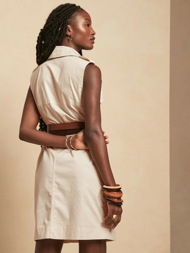 NWT Banana Republic Trench Dress Cream White Belted XS Vest Style - Picture 3 of 4