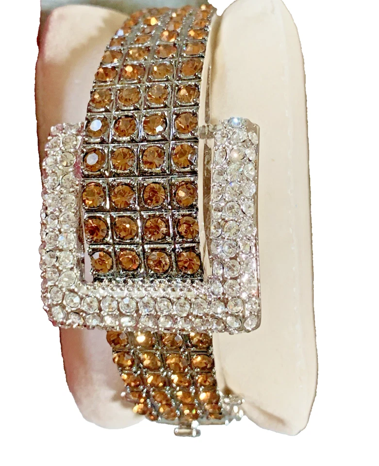Real Collection by Adrienne Buckle Cuff Bracelet Topaz Crystal  Silver Tone - Image 4 of 4