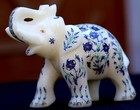 Blue Gemstone Inlay Elephnat Decor 5" Elegant Marble Zen Elephant Sculpture
