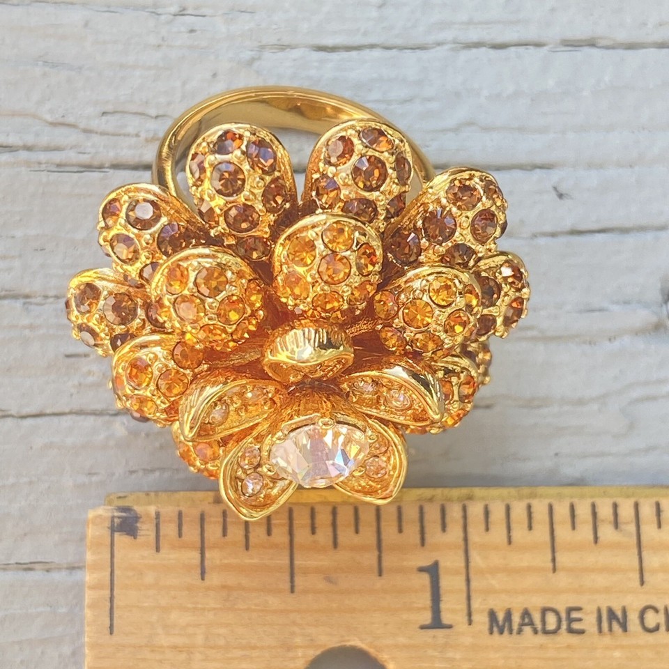 Vintage QVC Joan Rivers 3D Layered Crystal Flower Ring, Swarovski
