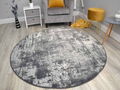 Small Medium Large Grey Marble Pattern Round Circle Circular Floor Rugs Cheap UK - Picture 1 of 1