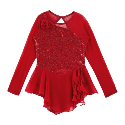Mädchen Kind Netz Langarm Pailletten Gymnastik Turnanzug Kleid Bühne Performance - Bild 15 von 26