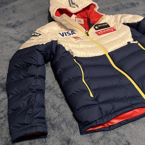 Spyder Mens Medium US Ski Team Timeless Hoodie 700 Down Jacket Team Patched $299 - Picture 2 of 7