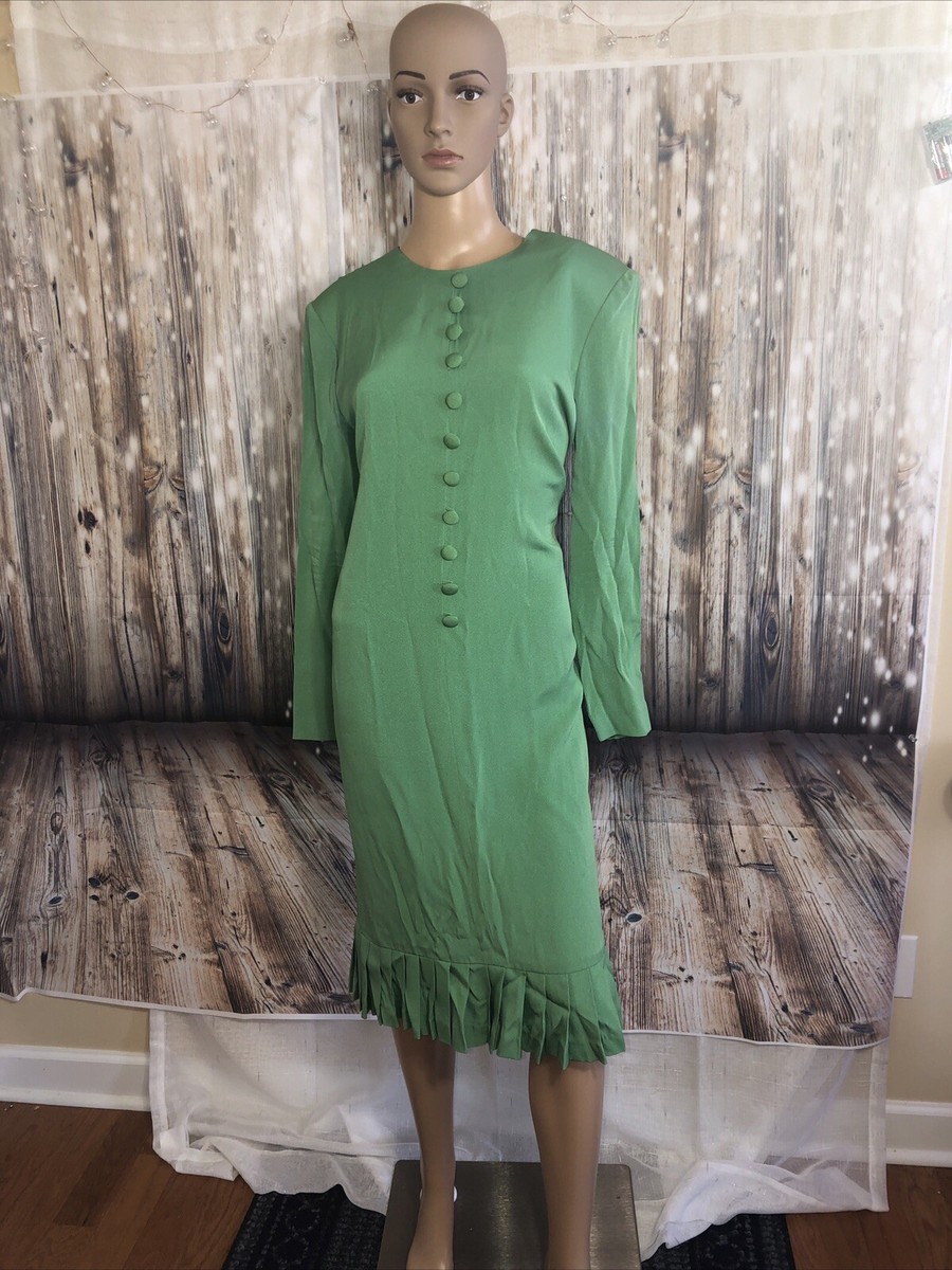 kelly green shirt dress Lo Light Poplin Tie-Neck Midi Shirtdress Size large pre owned band_type:Leather
