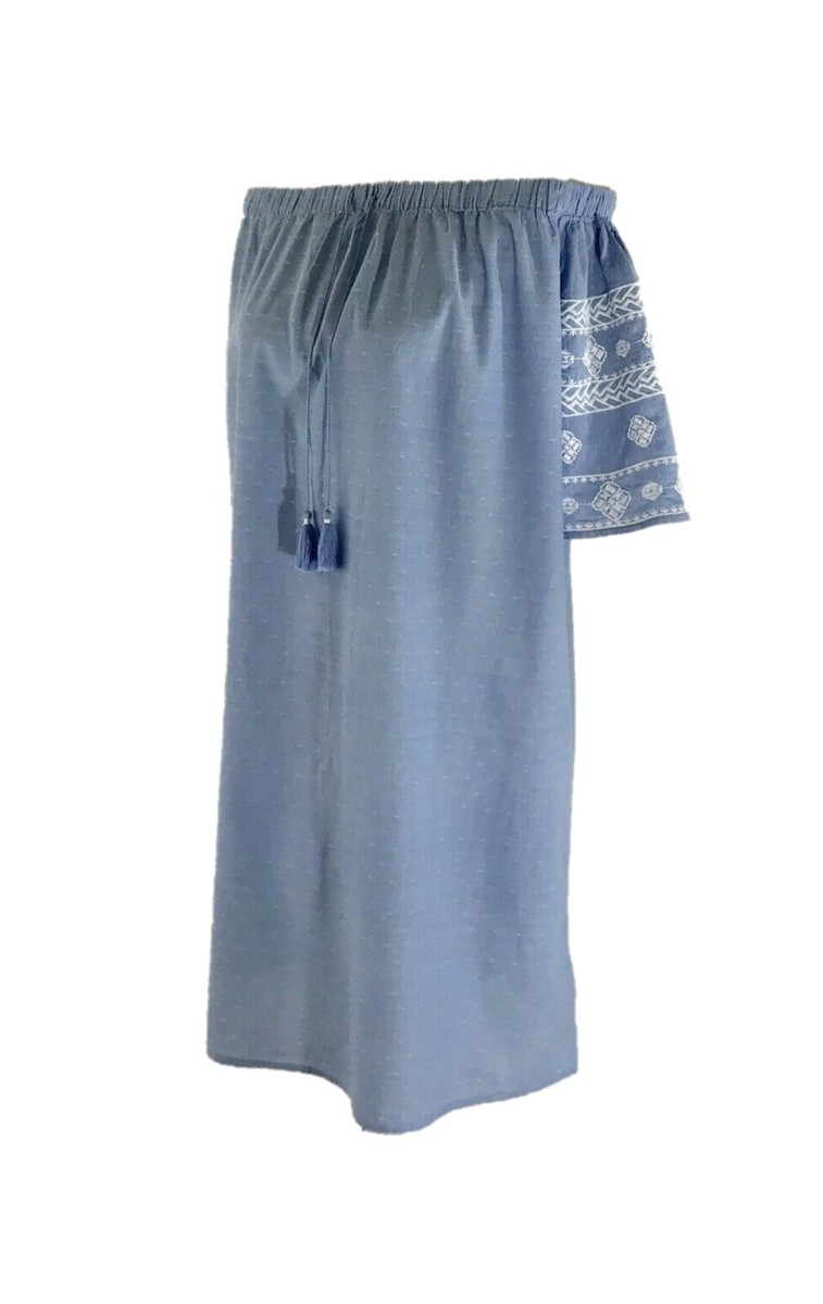 Robe Old Navy Chambray Bleu, Brodée, Off-shoulder – Taille S