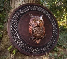 24 Inches Viking, Owl Shield, Viking Wall Décor, Wooden Shield Handmade Home Déc