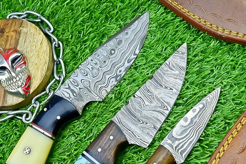 Custom Made LOT OF 3 PC Damascus Steel skinning knives, hunting knives, SN-1501 - Picture 6 of 9