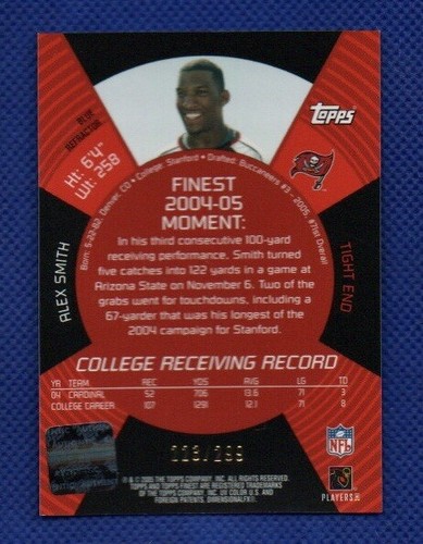 2005 Topps Finest Alex Smith #223/299 Blue Refactor Rookie Autogramm! TB Buccaneers! - Bild 2 von 3