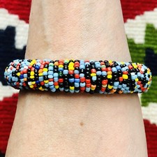 Southwestern Seed Bead Leather Bangle Bracelet Handmade Tribal Native Jewelry
