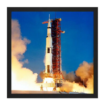 Space NASA Apollo 11 Rocket Launch Lift Off Square Framed Mountless Wall Art