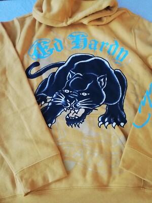 Ed Hardy XXLarge Tattoo Skull Panther Hoodie Men s Kangaroo Pocket NWT