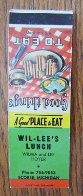 ECORSE, MICHIGAN MATCHBOOK COVER: WIL-LEE'S LUNCH MATCHCOVER (WILMA & LEE HOYER)