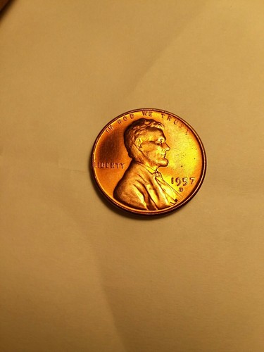 bu 1957 d Lincoln wheat cent struck through error  - Picture 1 of 4