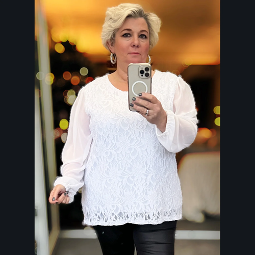 ROCKTHOSECURVES WOMENS BLOUSE LUXURY LACE WITH CHIFFON SLEEVE PARTY EVENING TOP - Picture 43 of 51