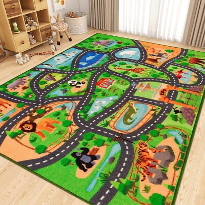 Kids Rug Playmat Rug,118''X78.7'' Animal Car Rugs for Kids Toy Cars,Non Slip Zo...