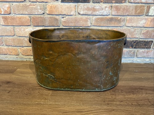 Very Early Antique Primitive Farmhouse Copper Wash Tub Fireplace Kindling Bucket - Picture 7 of 24