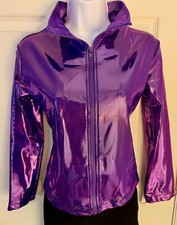 GK WARM UP JACKET ADULT SMALL PURPLE SHIMMER FOIL ZIP FRONT GYMNAS DANCE CHEER S