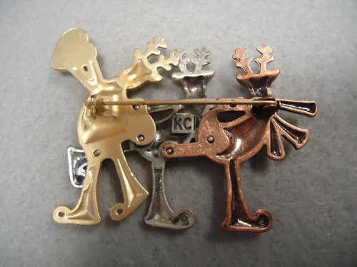 3-Tone Metal Sparkly Enamel Rhinestone Reindeer Christmas Holiday Brooch Pin - Picture 4 of 4