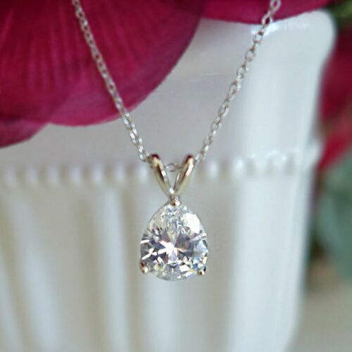 Solitaire Wedding Pendant Gift 1.20 Pear Diamond Simulated 925 Sterling Silver - Picture 3 of 3