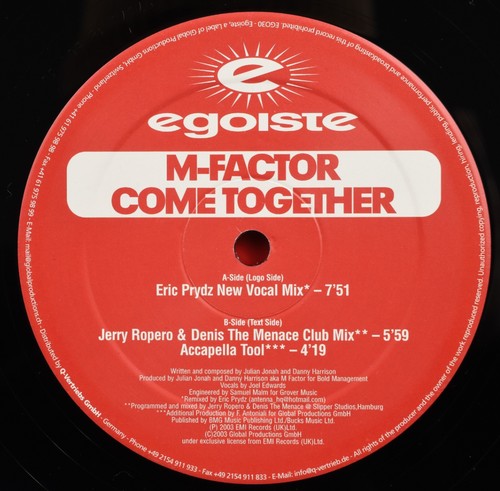 Egoiste "Come Together" M-Factor/Prydz/Ropero Remixe Vinyl Schallplatte sehr guter/sehr guter Zustand - Bild 4 von 6