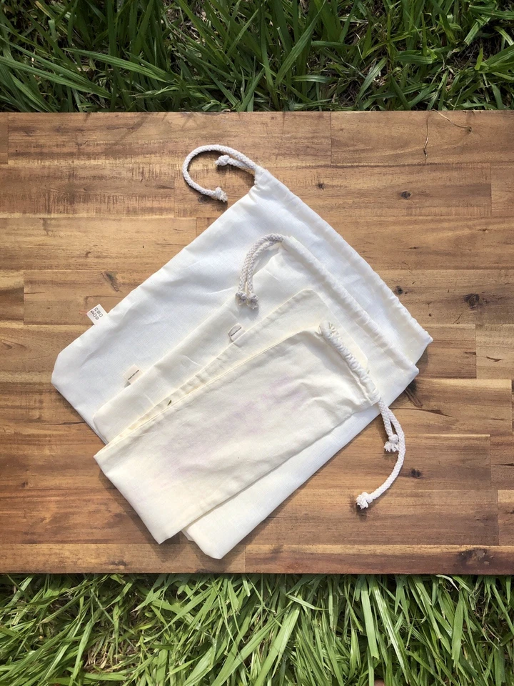 Комплект из 3 льняных мешков для хлеба. Ручной работы сумка для хранения льна, веганские сумки для еды многоразовый - Изображение 4 из 4