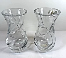 Bohemia Crystal Vase Set of 2  Small 4 3/4” Tall Made in Czech Republic