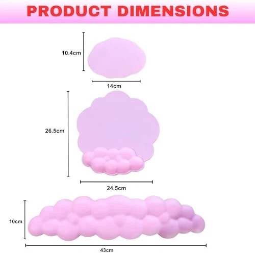 Cloud Wrist Rest Set with Mouse Mat & Cup Coaster (  PINK  ) 3 Pcs by HTT Global - Image 3 of 4